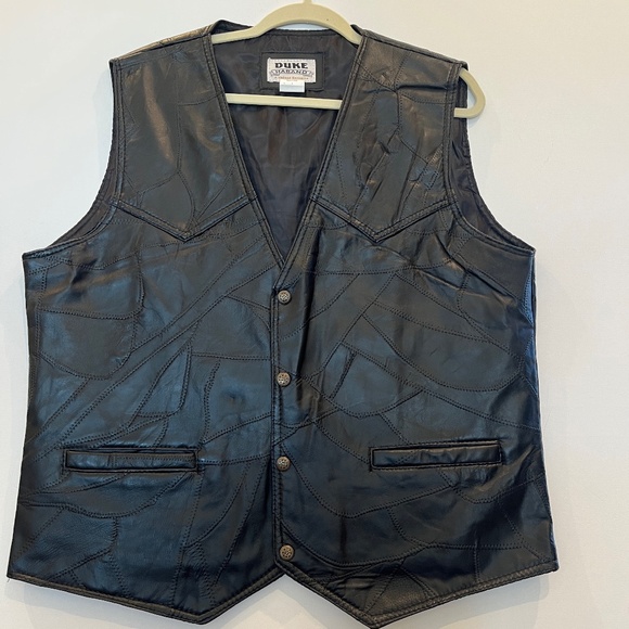 Duke Haband Mens Motorcycle Vest Snap Button Genuine Leather Black Large Sturgis - Picture 1 of 13